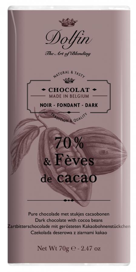 Horká 70% čokoláda s kakaovými bôbmi 70 g.